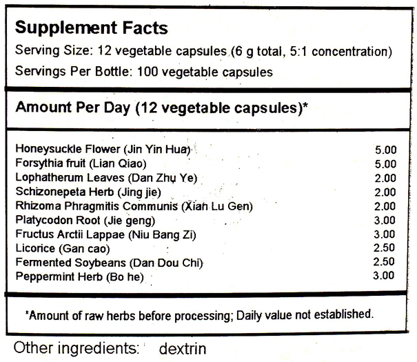 Yin Qiao San Capsules (Honeysuckle and Forsythia Formula)