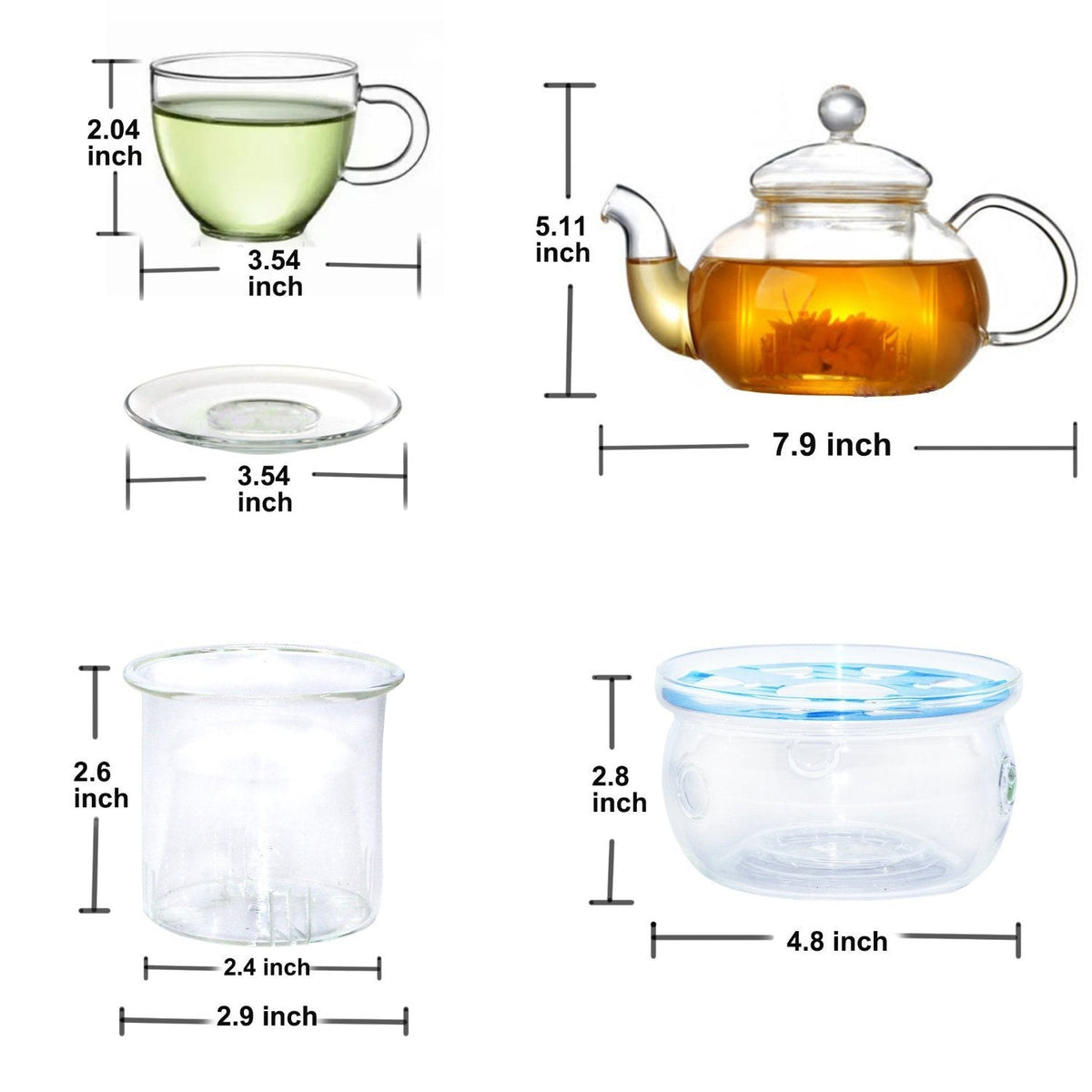 Teapot with infuser + warmer and 4 cups – Online Only