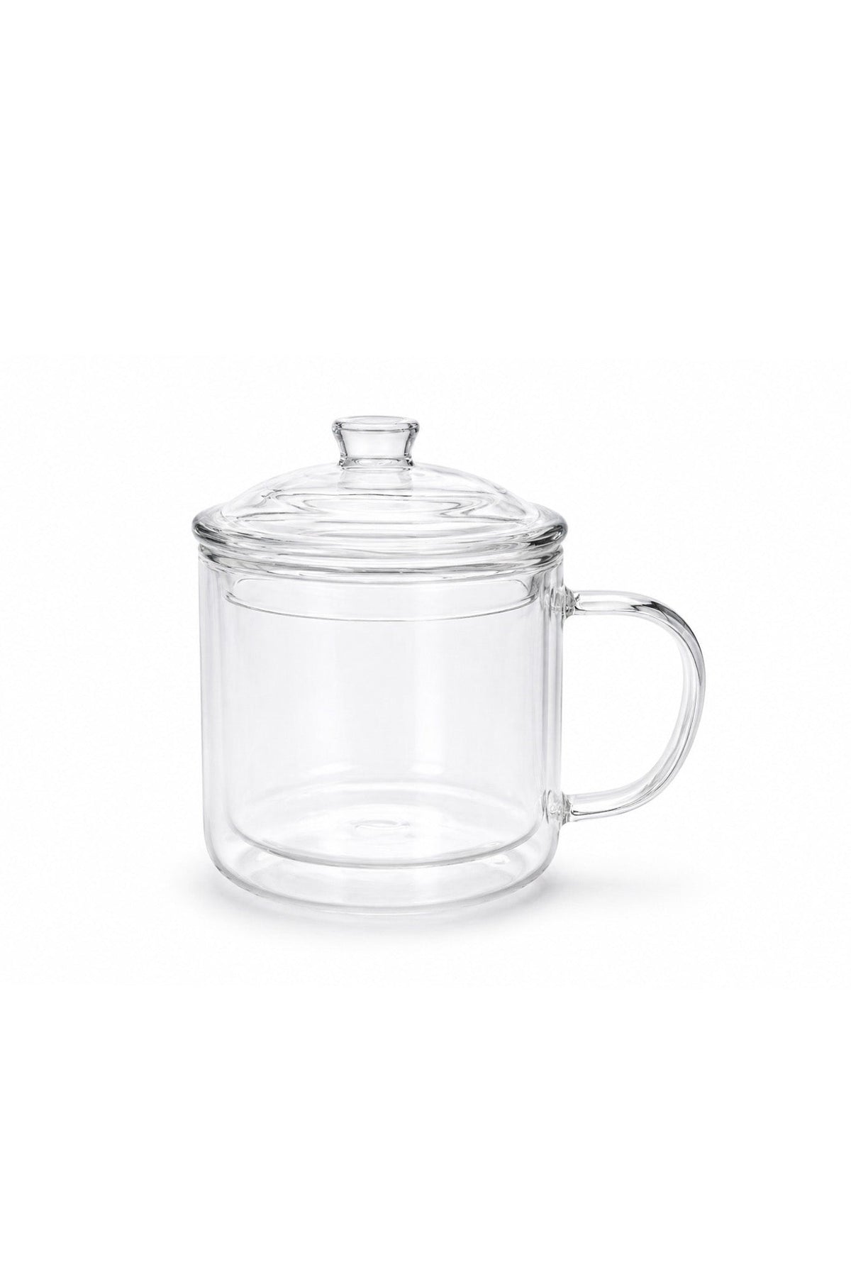 Traditional Double Walled Glass Mug with Lid – Online Only