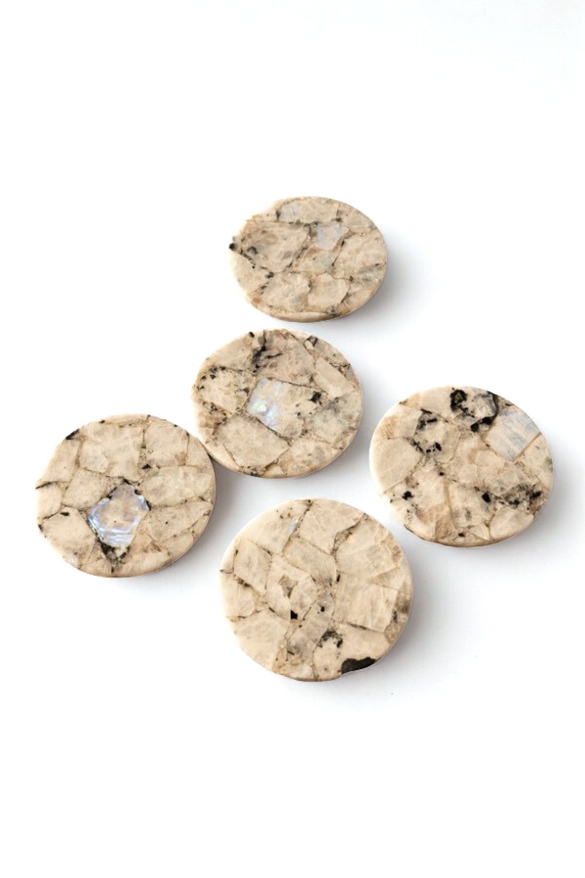 Rainbow Moonstone Round Coasters – Online Only