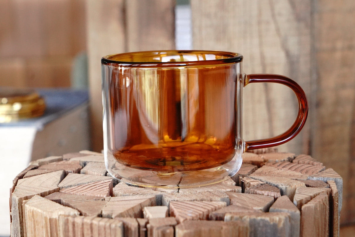 Double Walled Glass Tea / Coffee Mug - Vintage Amber – Online Only