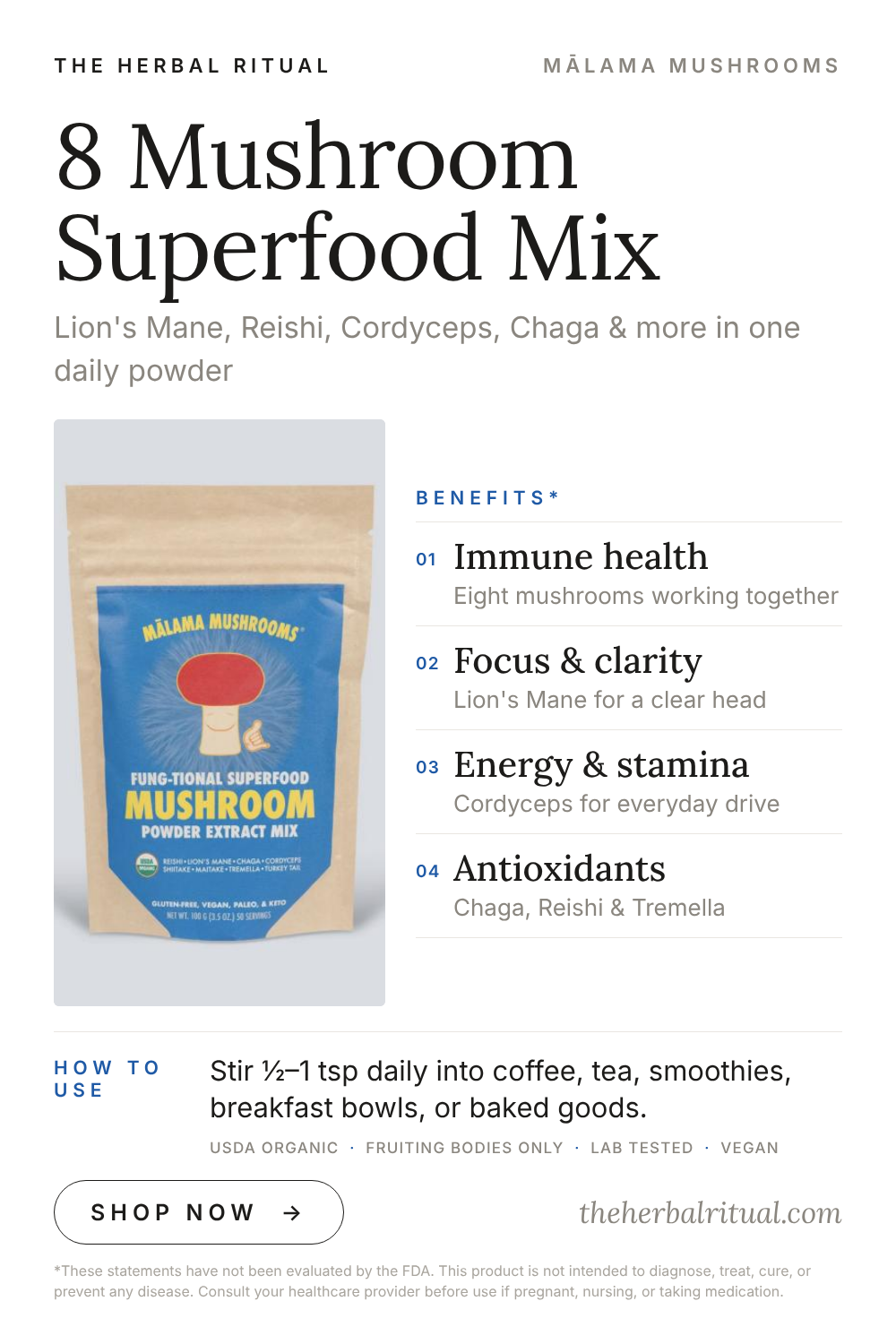 8 Mushroom Superfood Mix from Mālama Mushrooms