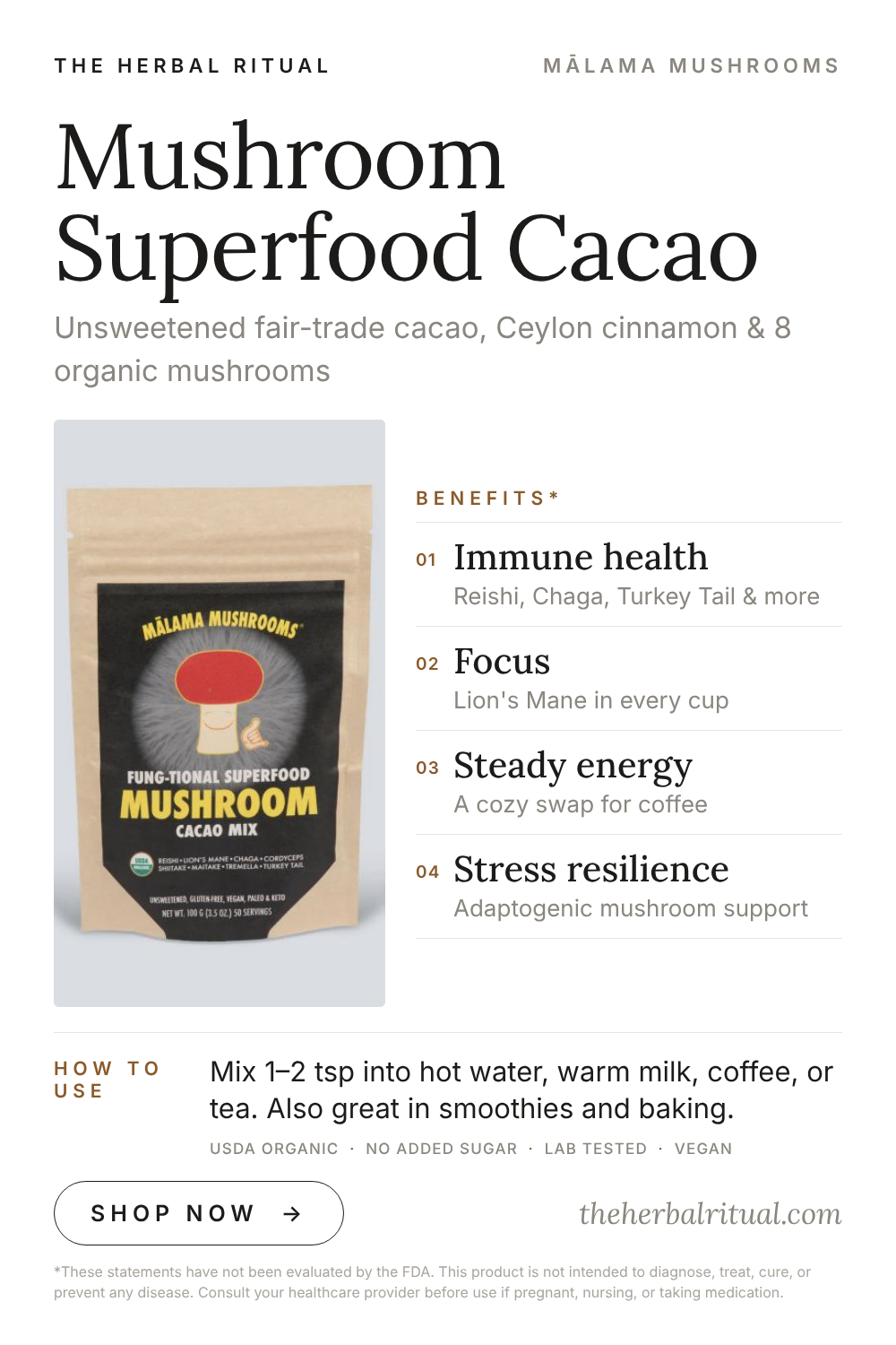 Mushroom Superfood Cacao from Mālama Mushrooms