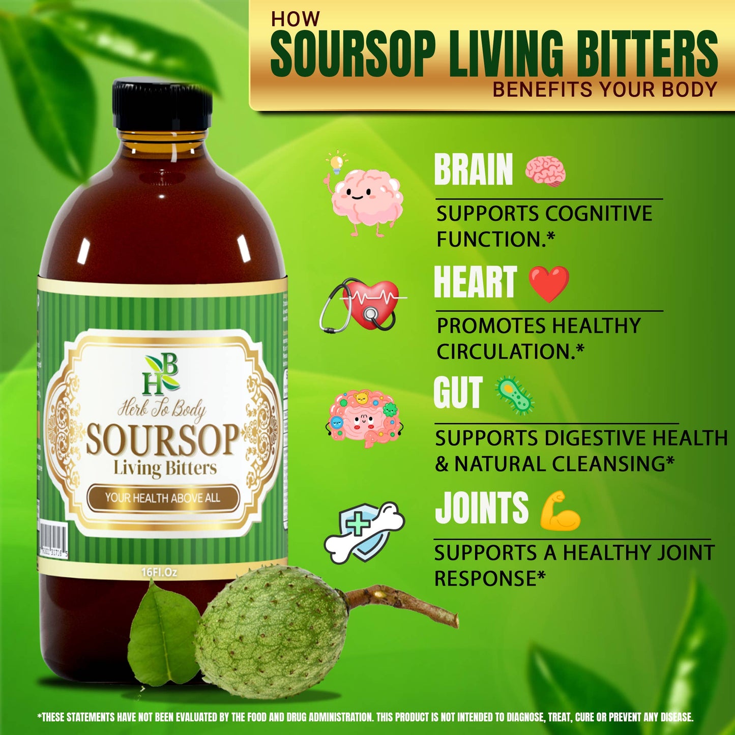 Soursop Bitters Herbal Tonic 16oz - Botanical Blend