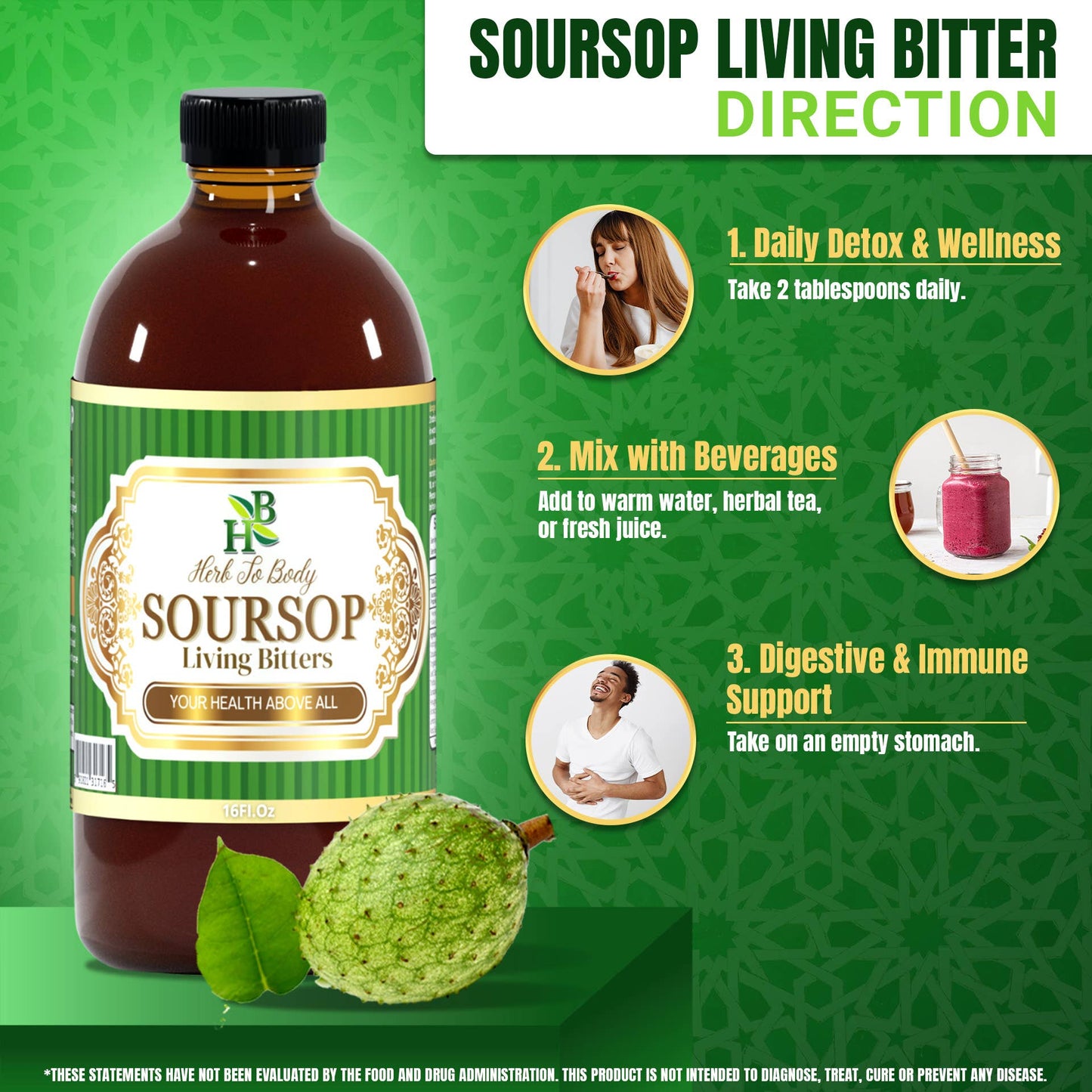 Soursop Bitters Herbal Tonic 16oz - Botanical Blend