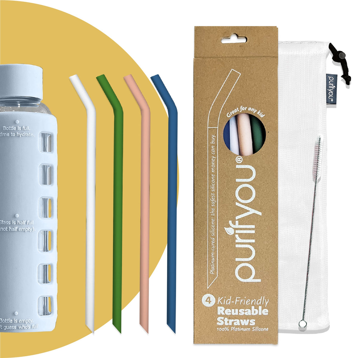 purifyou Reusable Silicone Straws - Long, Slender, & Kids Sizes, Eco-Friendly, BPA-Free, Durable & Flexible – Online Only