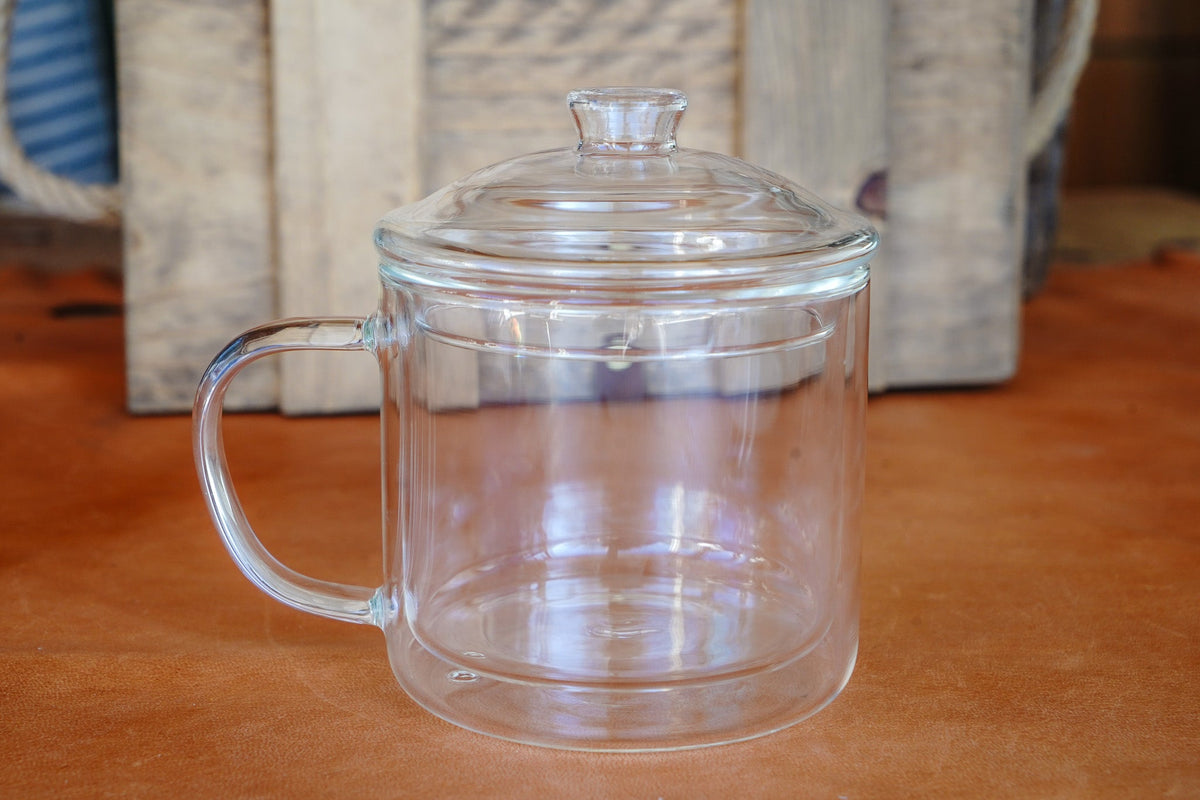 Traditional Double Walled Glass Mug with Lid – Online Only