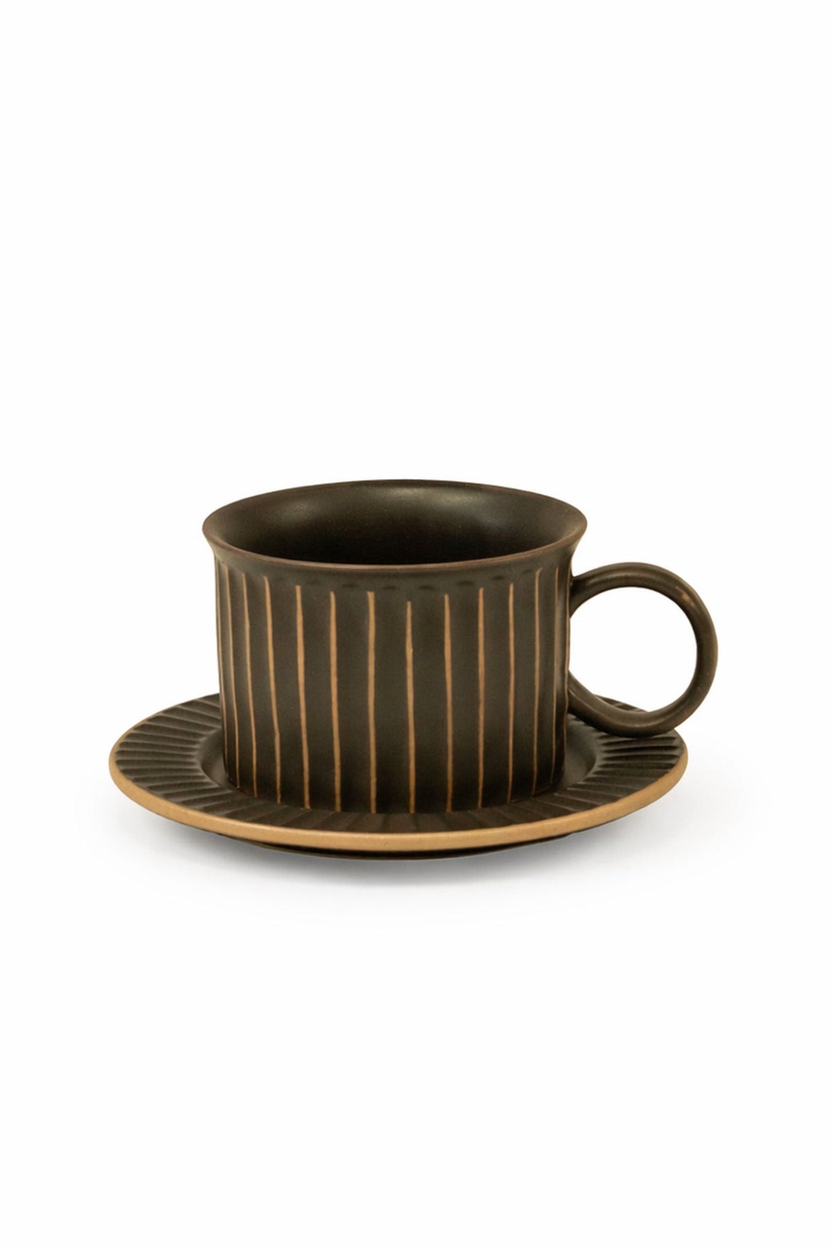 Modern Ribbed Neutral Mug with Matching Dish – Online Only