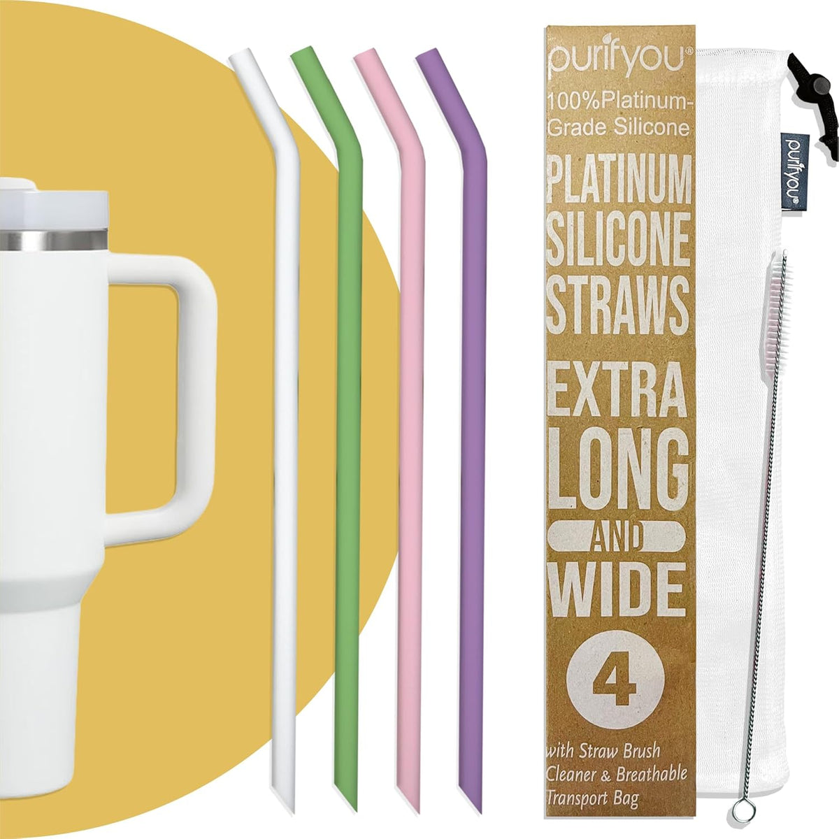purifyou Reusable Silicone Straws - Long, Slender, & Kids Sizes, Eco-Friendly, BPA-Free, Durable & Flexible – Online Only