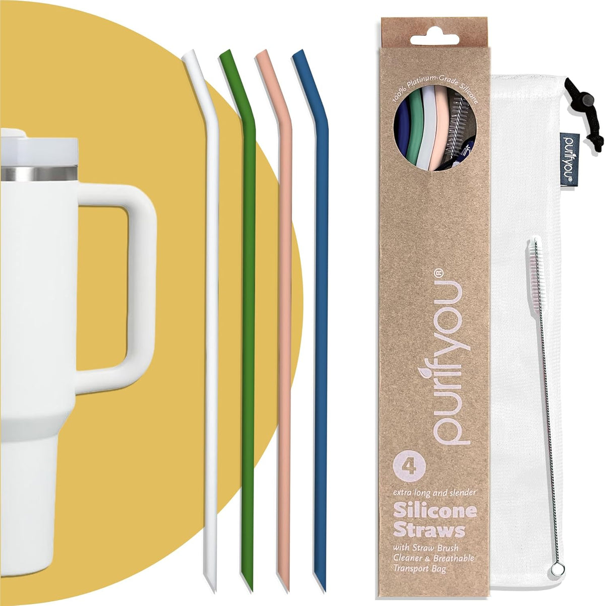 purifyou Reusable Silicone Straws - Long, Slender, & Kids Sizes, Eco-Friendly, BPA-Free, Durable & Flexible – Online Only