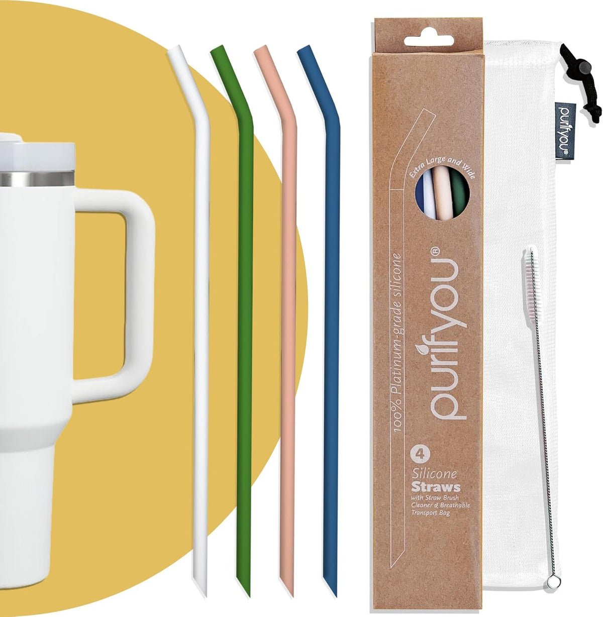purifyou Reusable Silicone Straws - Long, Slender, & Kids Sizes, Eco-Friendly, BPA-Free, Durable & Flexible – Online Only