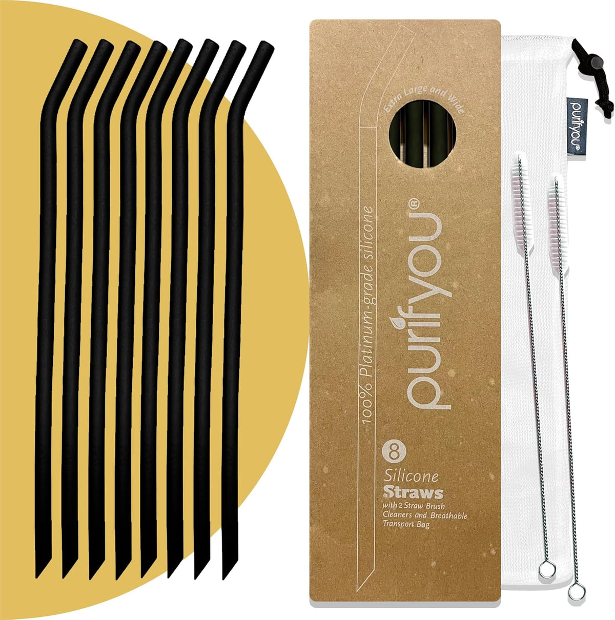purifyou Reusable Silicone Straws - Long, Slender, & Kids Sizes, Eco-Friendly, BPA-Free, Durable & Flexible – Online Only