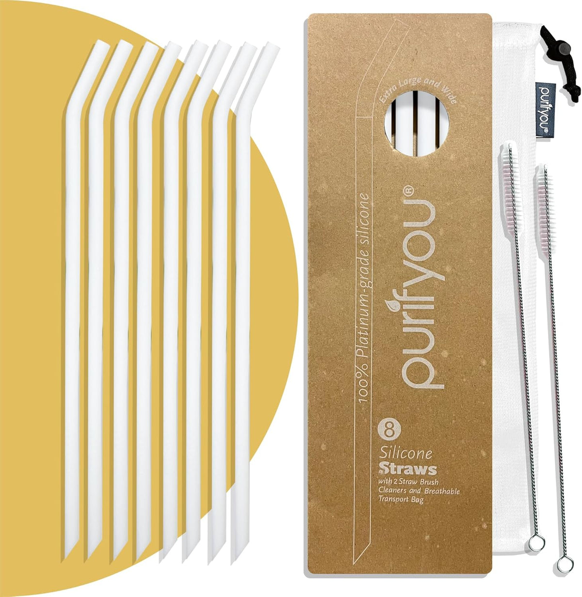 purifyou Reusable Silicone Straws - Long, Slender, & Kids Sizes, Eco-Friendly, BPA-Free, Durable & Flexible – Online Only