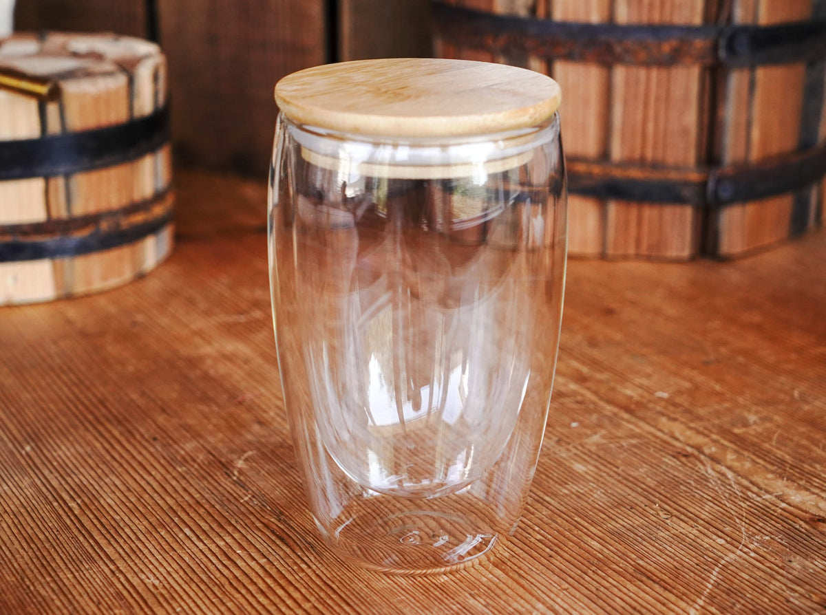 Double-Walled Glass Mug for Infusing Coffee and Tea - Bamboo Lid and Rubber Closing Seal – Online Only