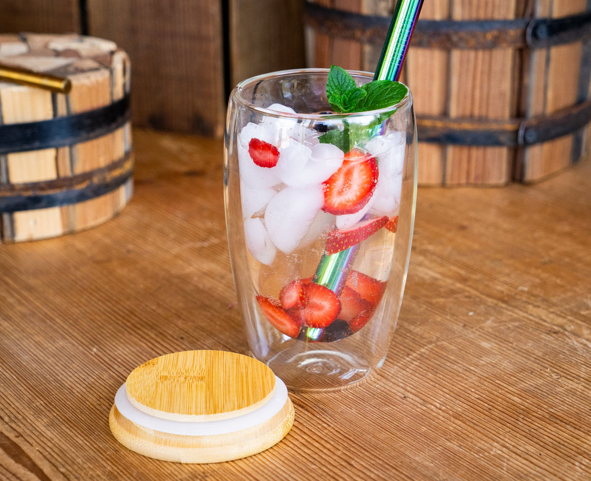 Double-Walled Glass Mug for Infusing Coffee and Tea - Bamboo Lid and Rubber Closing Seal – Online Only